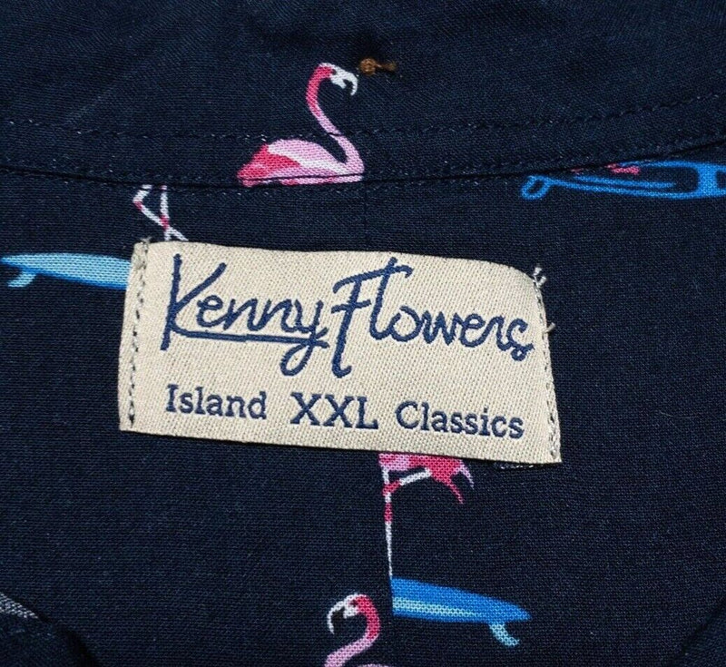 Kenny Flowers Shirt XXL Men's Hawaiian Flamingo Aloha Navy Blue Pink Rayon 2XL