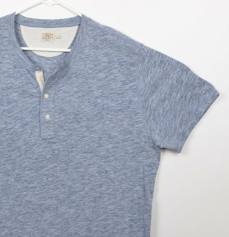 Faherty Brand Men's Sz XL Henley Heather Blue/Gray Cotton Poly Blend Shirt