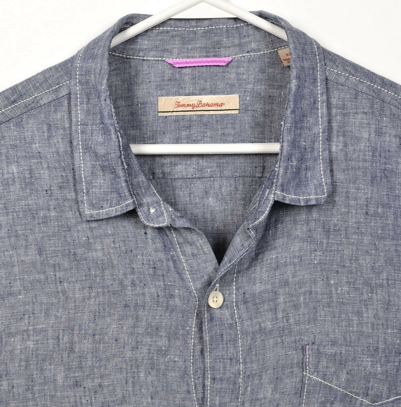 Tommy Bahama Men's XL 100% Linen Blue/Gray Resort Boho Button-Front Shirt