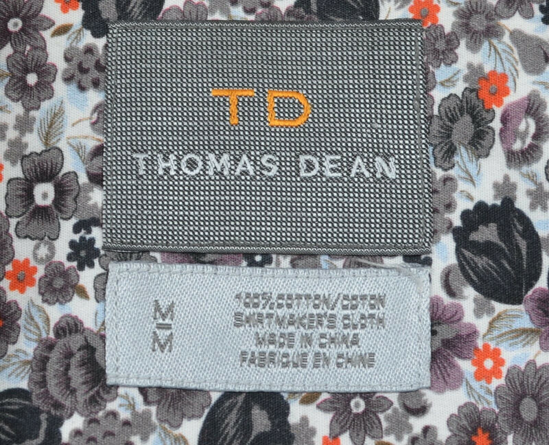Thomas Dean Men's Medium Flip Cuff Floral Gray Purple Orange Button-Front Shirt