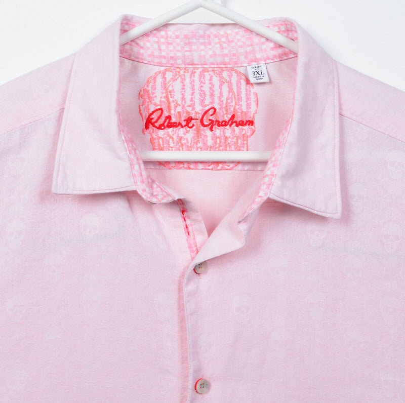 Robert Graham Men's 3XL Classic Fit Skull Light Pink Linen Button-Front Shirt