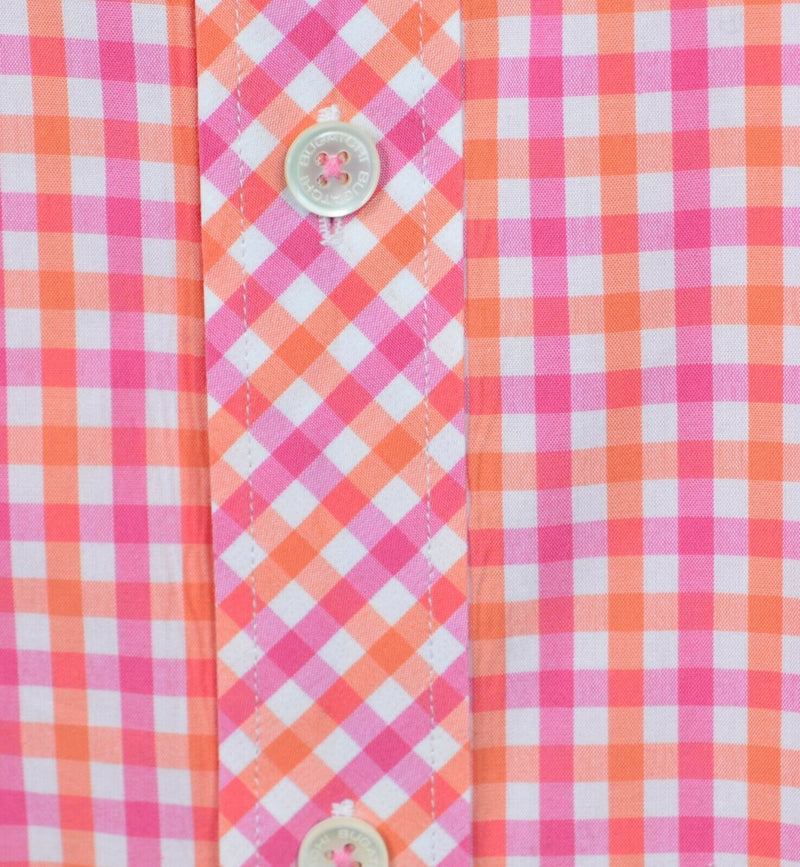 Bugatchi Men's 2XL? Flip Cuff Pink Orange Check Designer Button-Front Shirt