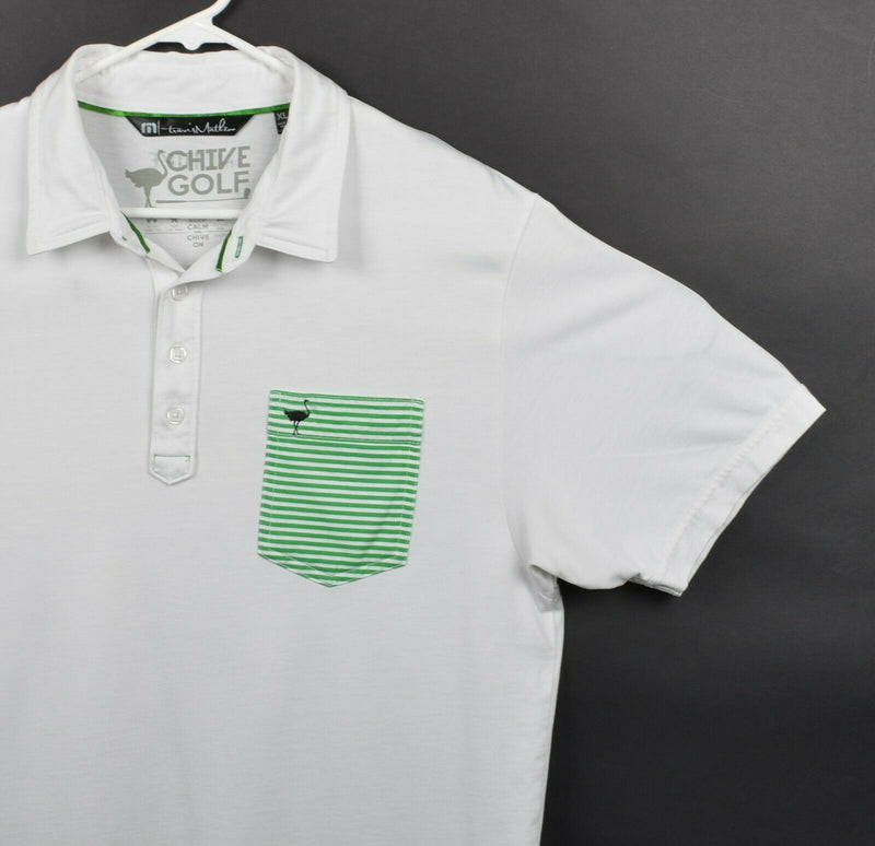 Travis Mathew Chive Golf Men's Sz XL White Pima Cotton Pocket Golf Polo Shirt