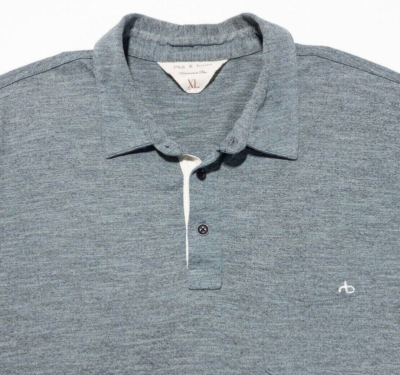 rag & bone Polo Shirt XL Men's Embroidered Logo Pocket Green/Gray Short Sleeve