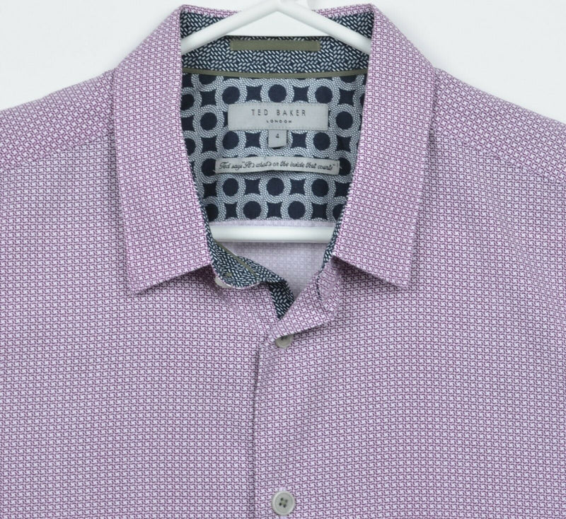 Ted Baker London Men's 4 (Large) Pink/Purple Geometric Modal Button-Front Shirt