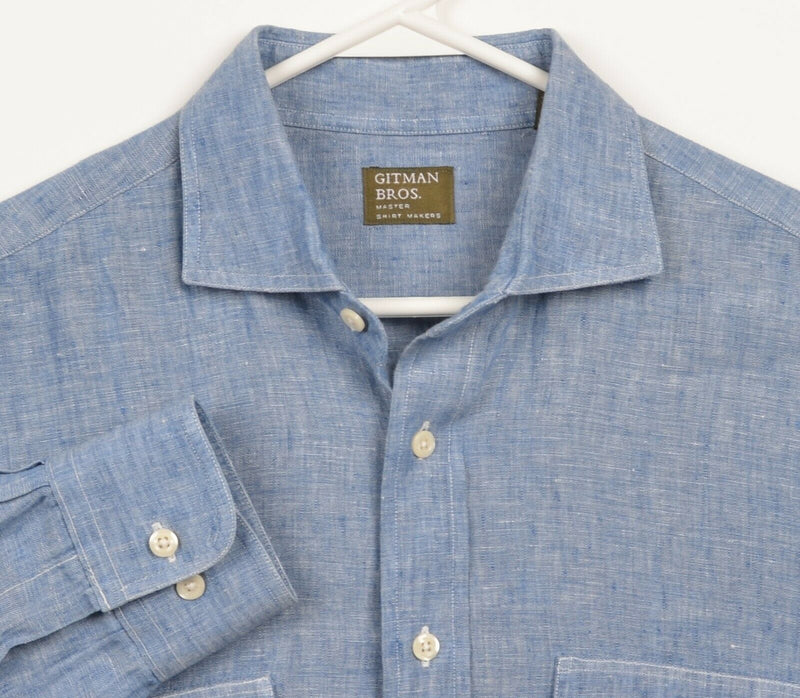 Gitman Bros. Men's Large 100% Linen Blue Chambray Made in USA Button-Front Shirt