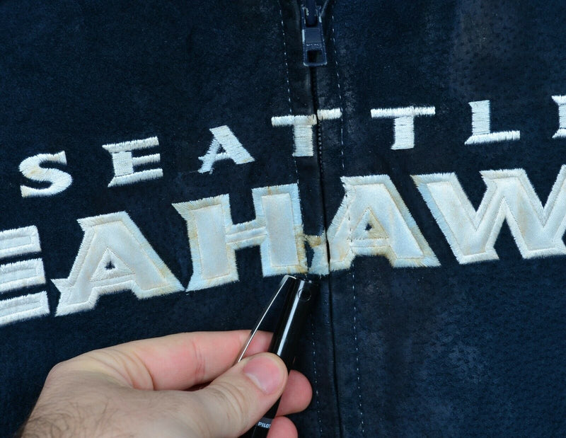Seattle Seahawk Men's XL Suede Leather NFL G-III Zip NFL Bomber Jacket STAINS