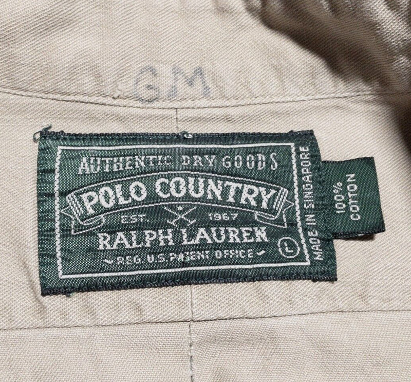 Polo Country Ralph Lauren Shirt Men's Large Long Sleeve Button-Front Beige USA