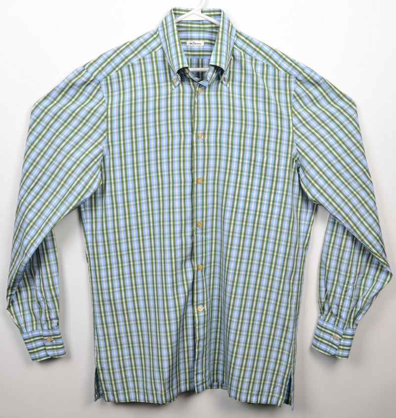 Kiton Men's 17 (XL) Blue Green Check Made in Italy Designer Button-Down Shirt