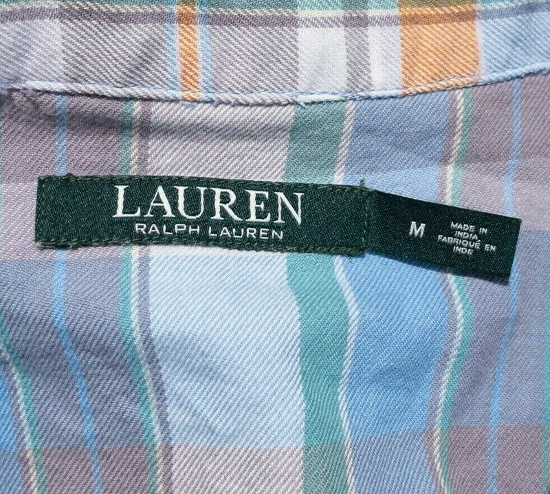 Lauren Ralph Lauren Shirt Women Medium Pearl Snap Blue Orange Plaid Long Sleeve