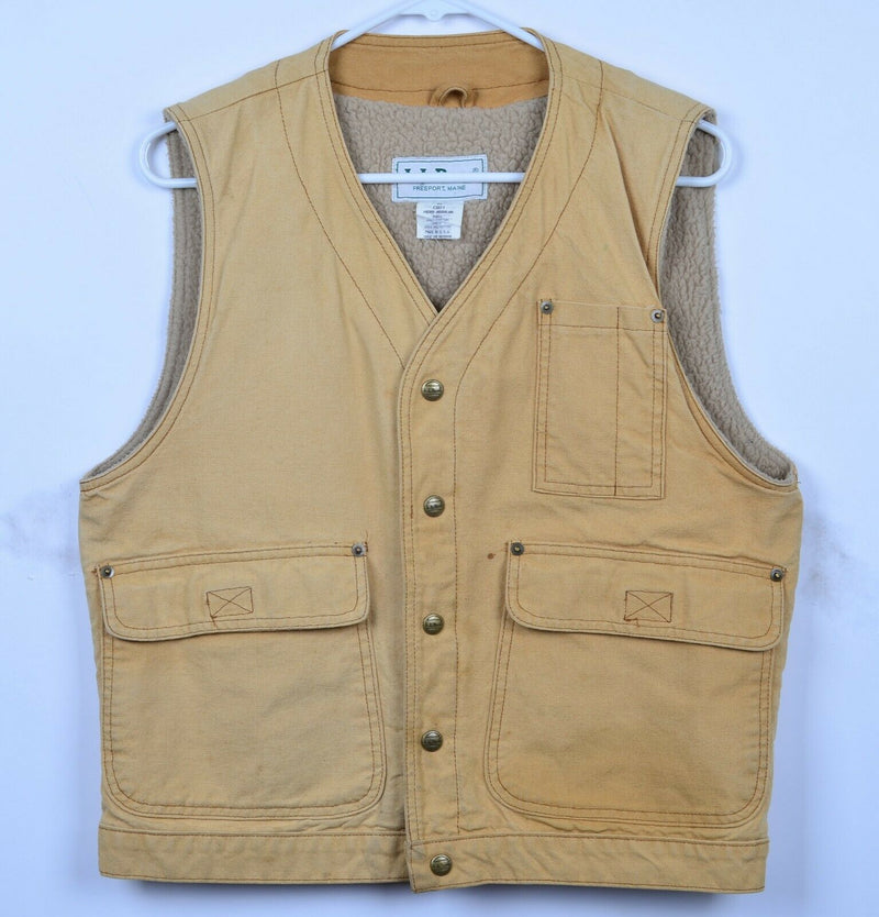 Vintage 80s LL Bean Men's XS Sherpa Lined Snap-Front Yellow Canvas Vest