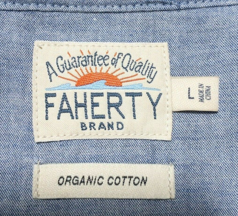 Faherty Long Sleeve Polo Shirt Heather Gray Organic Cotton Men's Large