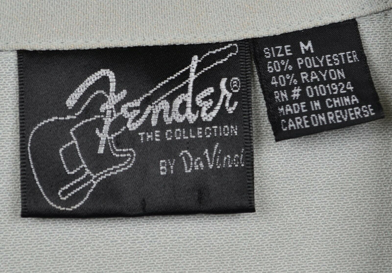 Fender by DaVinci Men's Sz Medium Gray Embroidered Guitar Pick Button Camp Shirt