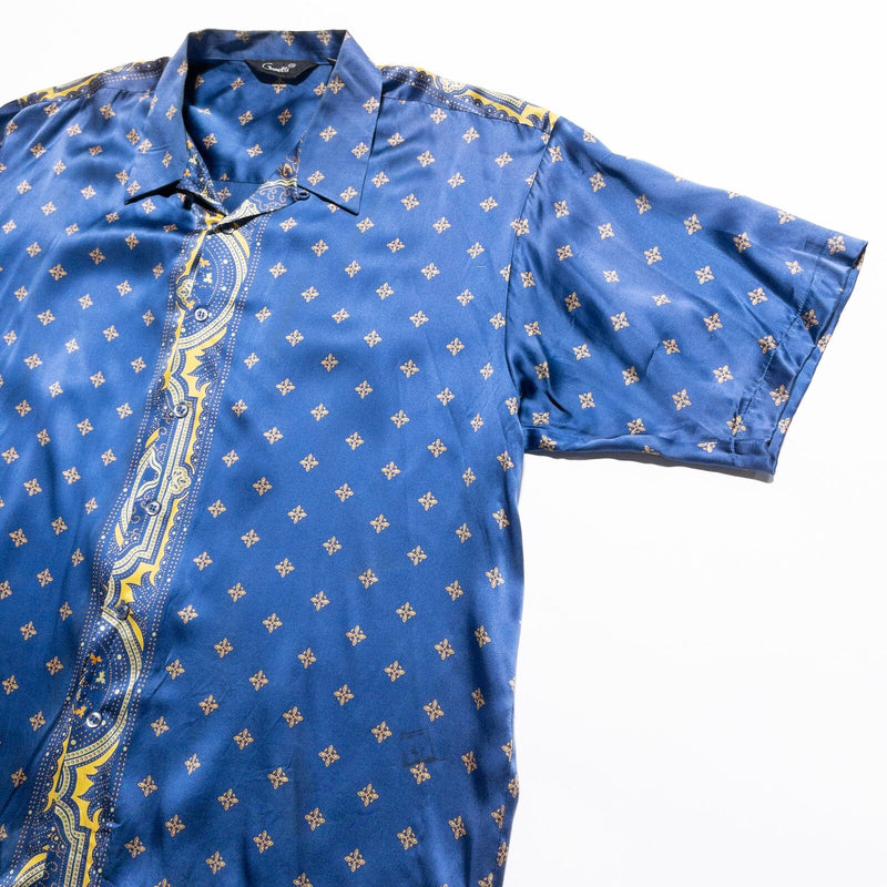 Genelli Silk Shirt Men's 2XL Stars Geometric Blue Gold Baroque Orante
