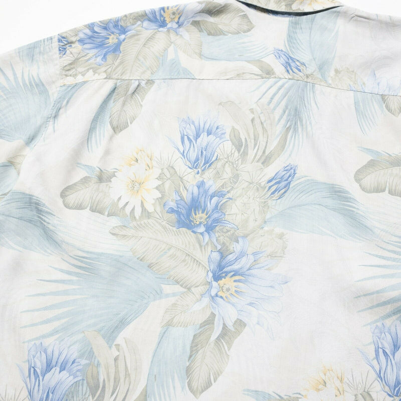 Tommy Bahama Silk Hawaiian Shirt 2XL Men's Floral White Blue Aloha Vacation