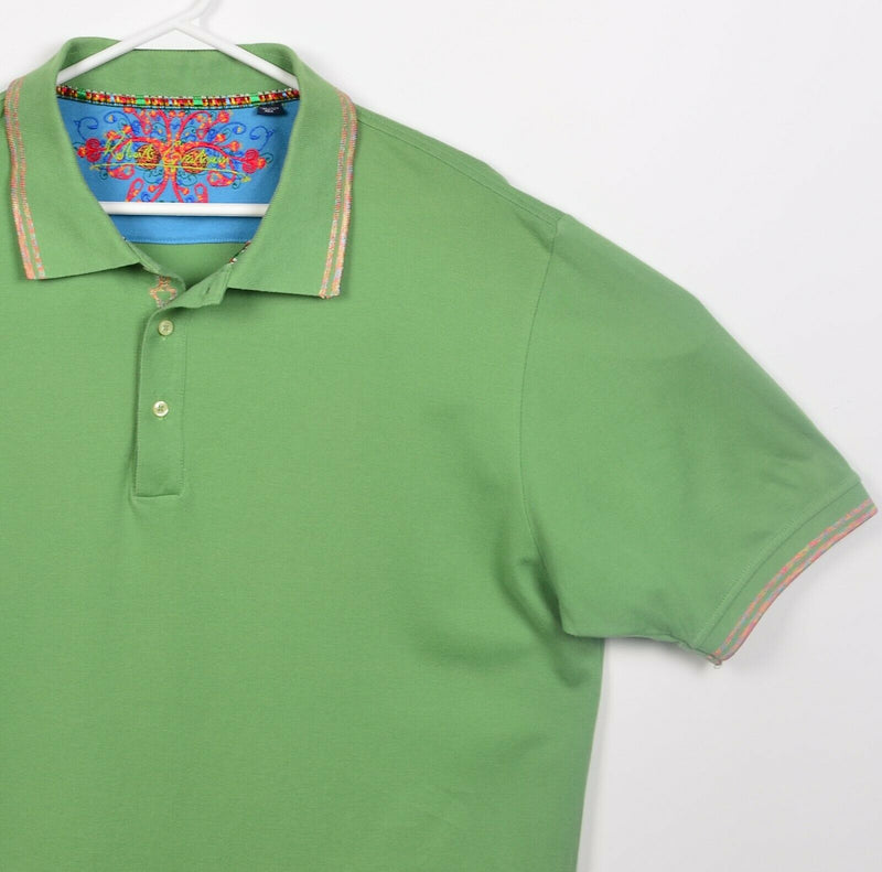 Robert Graham Men's 2XL Solid Green Colorful Accent Designer Polo Shirt