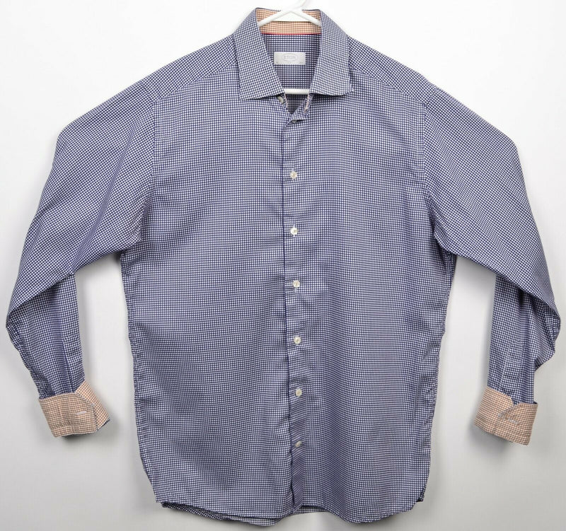 Eton Men's 16.5/42 Slim Flip Cuff Blue White Check Button-Front Dress Shirt