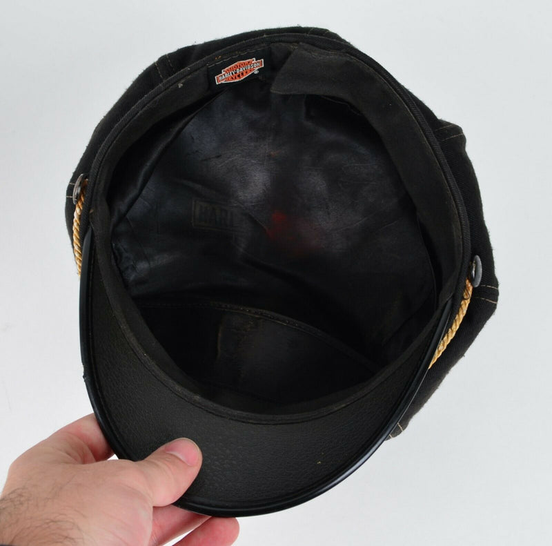 Vtg Harley-Davidson Men's Medium Captain’s Motorcycle Black Wool Leather Hat