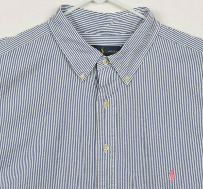 Polo Ralph Lauren Men's 2XLT Seersucker Blue White Striped Button-Down Shirt