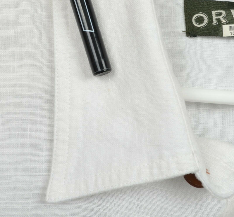 Orvis Men's Sz XL 100% Linen Solid White Pocket Long Sleeve Button-Front Shirt