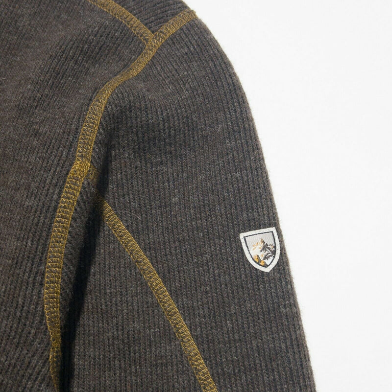 Kuhl Thermokore Men's Large Solid Brown Wool Blend Fleece Lined 1/4 Zip Jacket