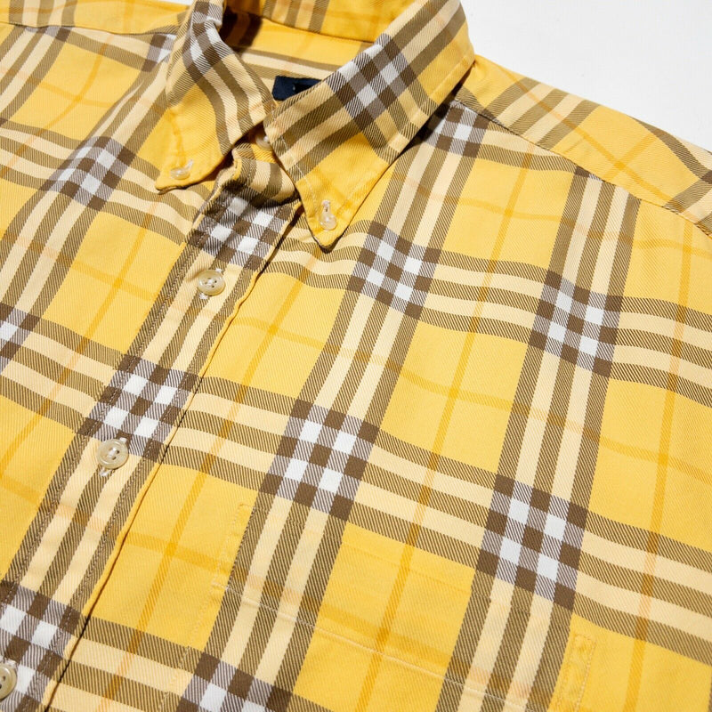 Burberry Men's Shirt Medium Nova Check Plaid Vintage 90s Yellow Button-Down