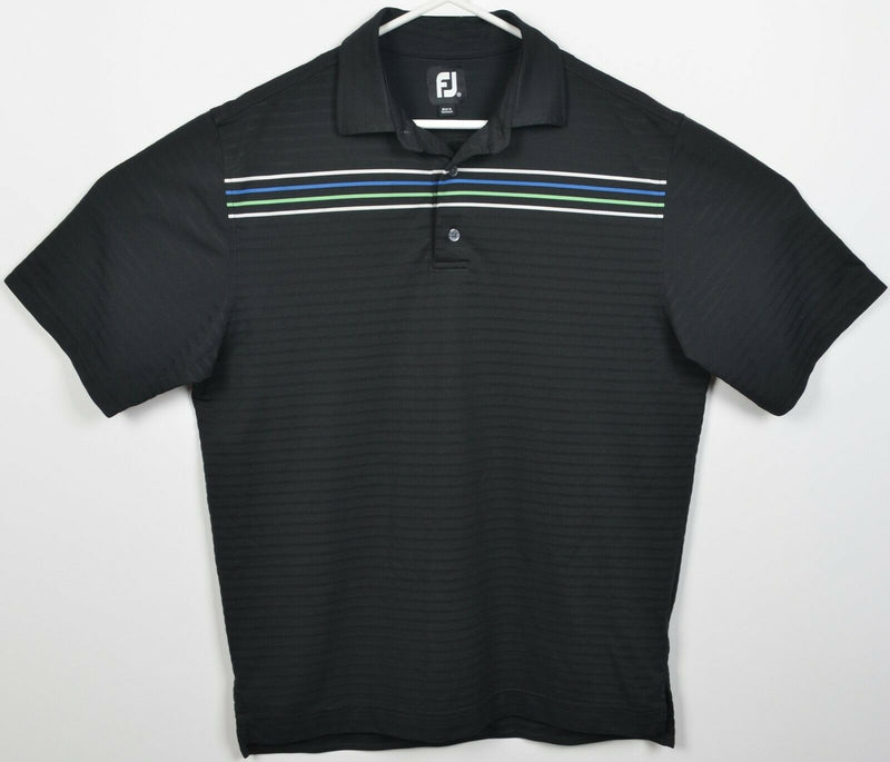 FootJoy Men's Medium Black Striped FJ Golf Wicking Performance Polo Shirt