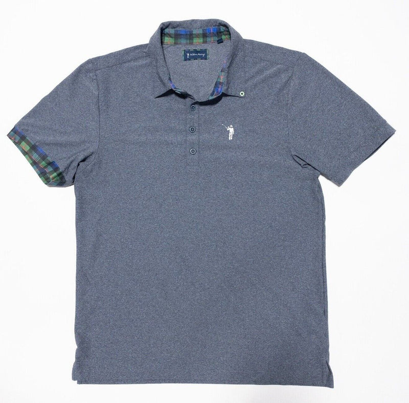 William Murray Golf Medium Men's Polo Shirt Heather Blue Tartan Wicking Stretch