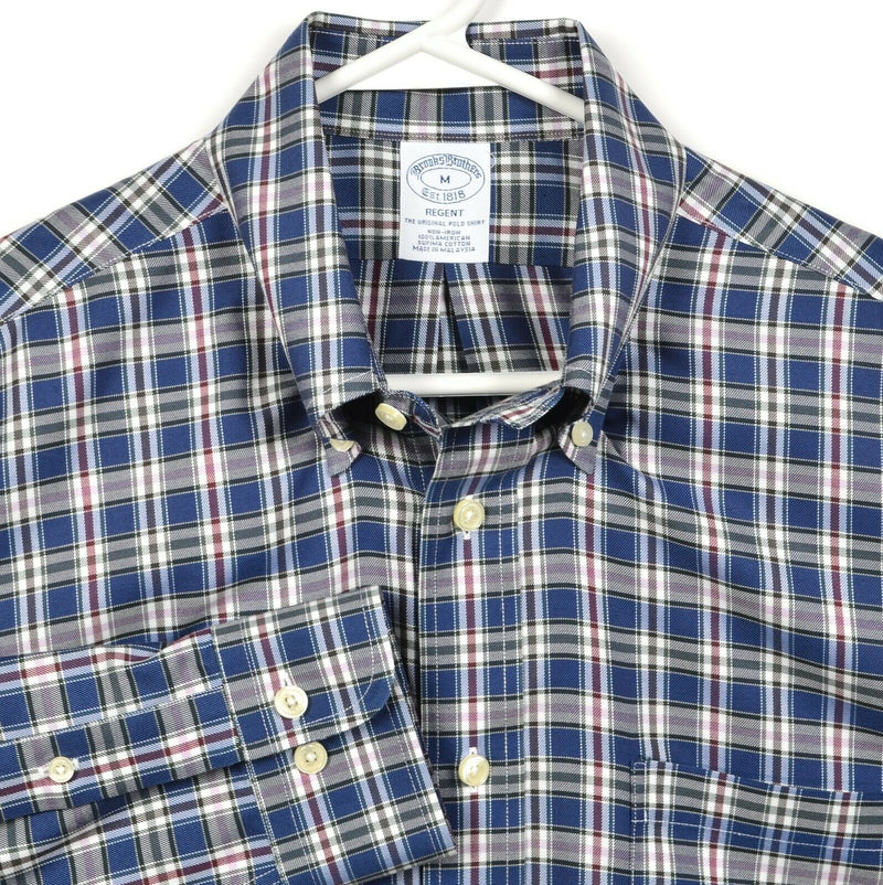 Brooks Brothers Men's Medium Non-Iron Blue Plaid Button-Down Dress Shirt