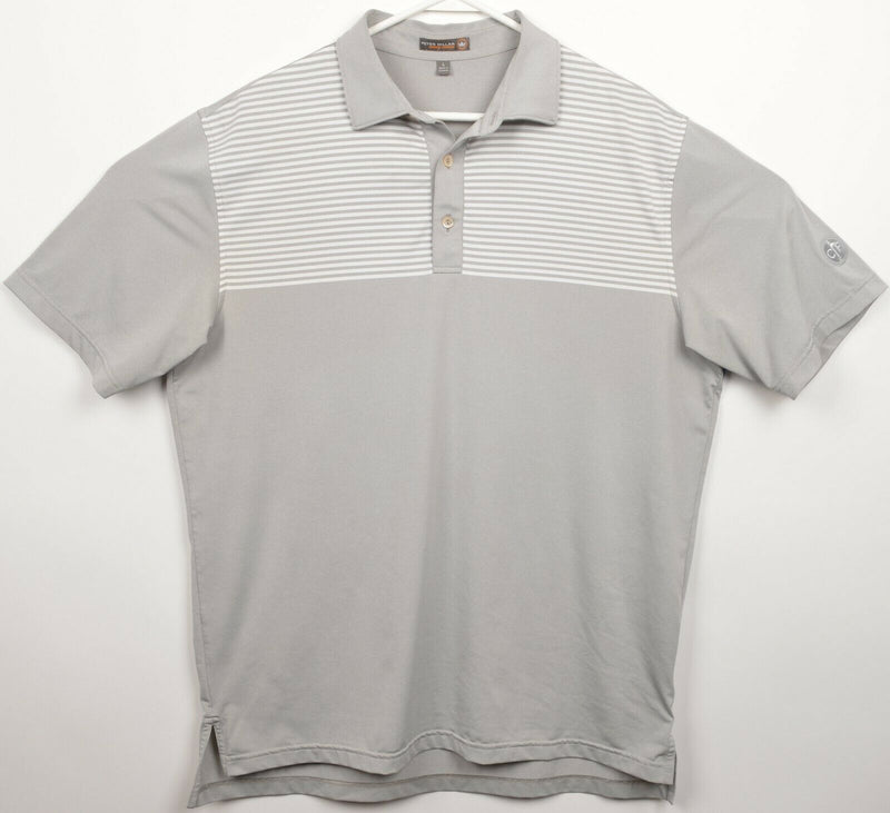 Peter Millar Summer Comfort Men's Large Gray Striped Wicking Golf Polo Shirt