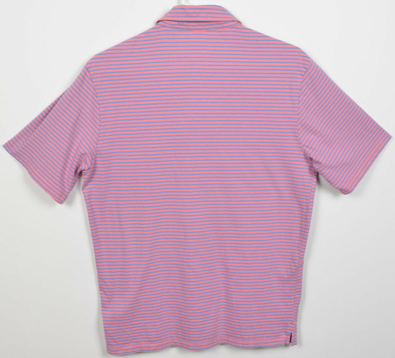 Johnnie-O Hangin' Out Men's Small Pink Blue Striped Preppy Pocket Polo Shirt