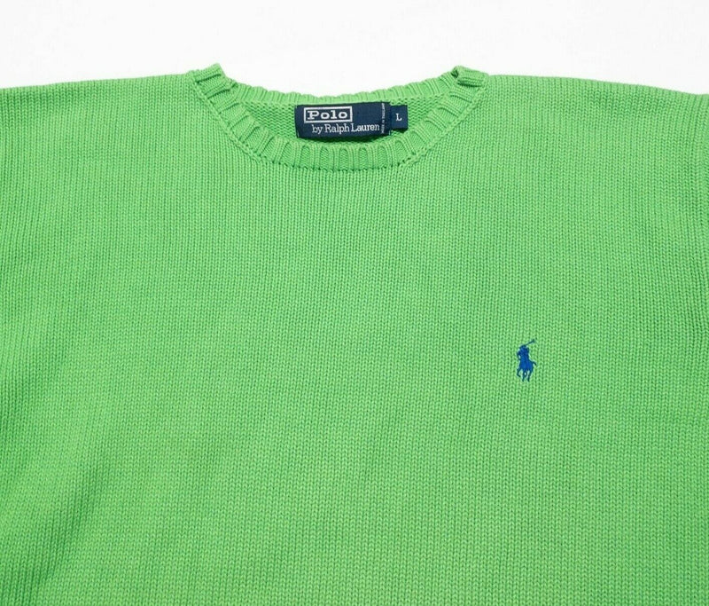 Polo Ralph Lauren Knit Sweater Crew Neck Lime Green Pullover Men's Large