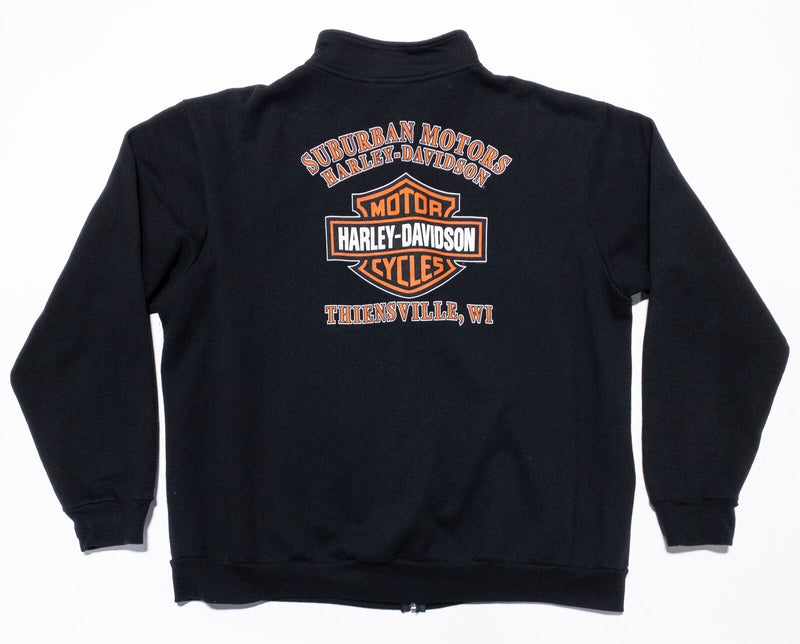 Harley-Davidson Sweatshirt Men's 2XL Full Zip Logo Print Black Biker