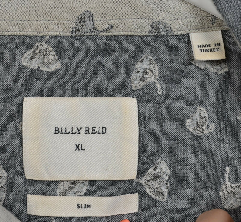 Billy Reid Men's XL Slim Fit Gray Floral Patterned S/S Button-Front Shirt