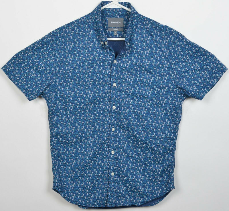 Bonobos Men's Small Standard Fit Floral Palm Tree Print Blue Button-Down Shirt