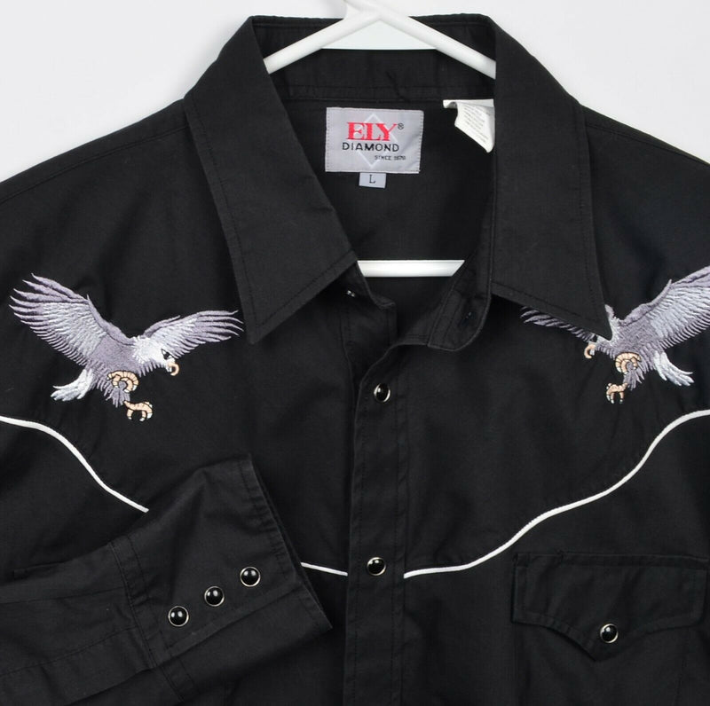 Ely Diamond Men's Large Pearl Snap Embroidered Eagle Western Rockabilly Shirt