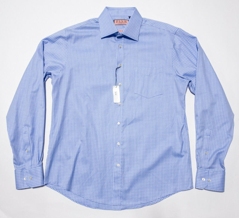 Thomas Pink Traveller Slim Fit Blue Plaid Check Dress Shirt Men's 16