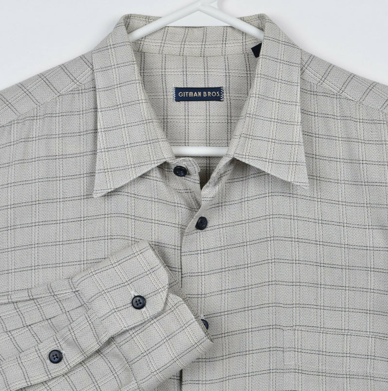 Vintage Gitman Bros Men's Large Gray Plaid Made in USA Button-Front Shirt