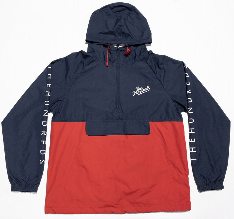 The Hundreds Jacket Men's XL Anorak Windbreaker Navy Blue Red Spell Out Logo