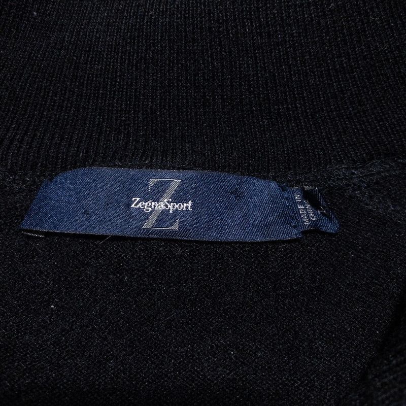 Zegna Sport Sweater Men's Large Pullover 1/4 Zip Solid Black Knit Designer