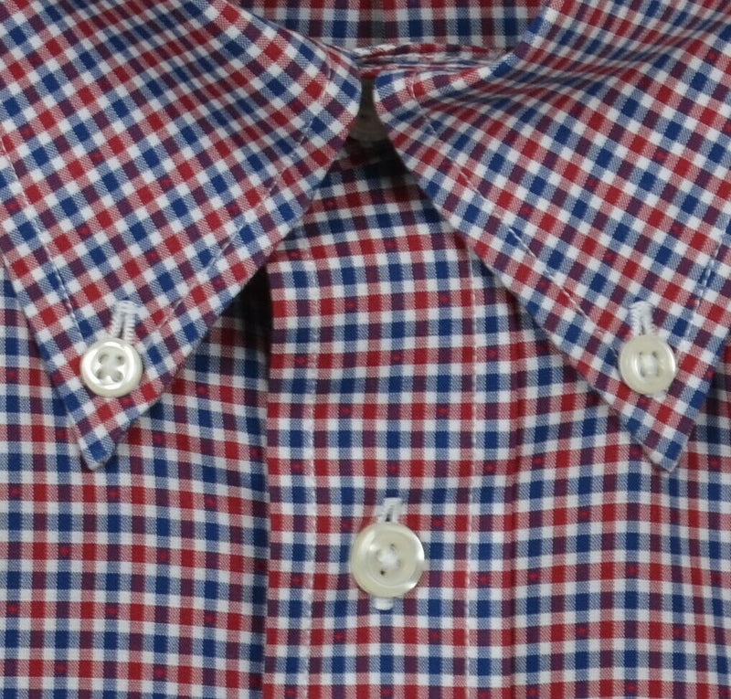 Brooks Brothers Men's Large Non-Iron Blue Red Check Regent Button-Down Shirt