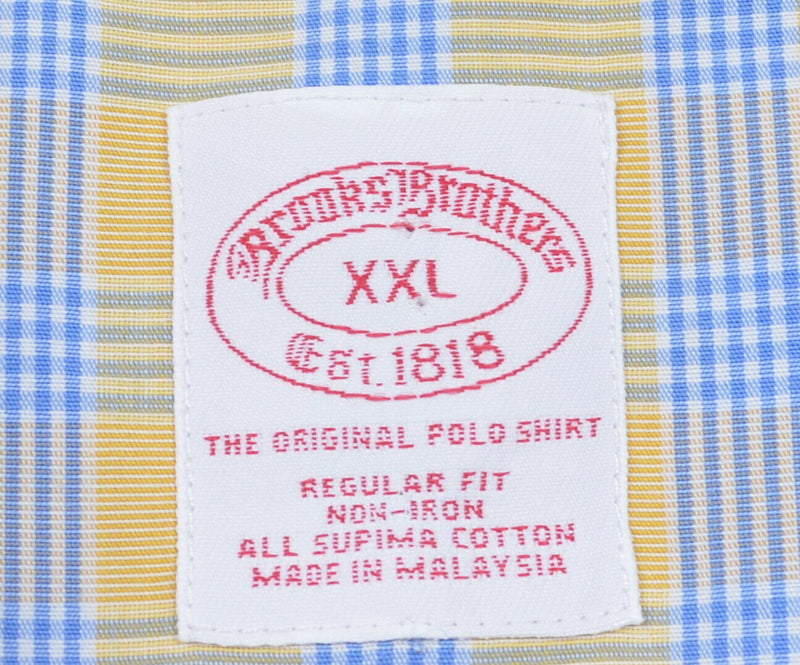 Brooks Brothers Men's 2XL Regular Fit Non-Iron Yellow Blue Button-Down Shirt