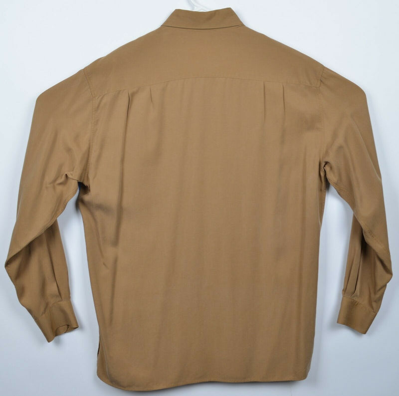 Ermenegildo Zegna Men's Large 100% Rayon Solid Gold Button-Front Party Shirt