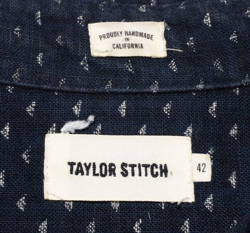 Taylor Stitch 42 Large Mens Shirt Navy Blue Geometric Long Sleeve Woven HOLE RIP