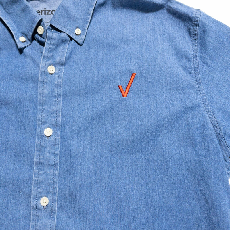 Verizon Denim Employee Shirt Mens Large Classic Fit Button-Down Indigo Blue Logo