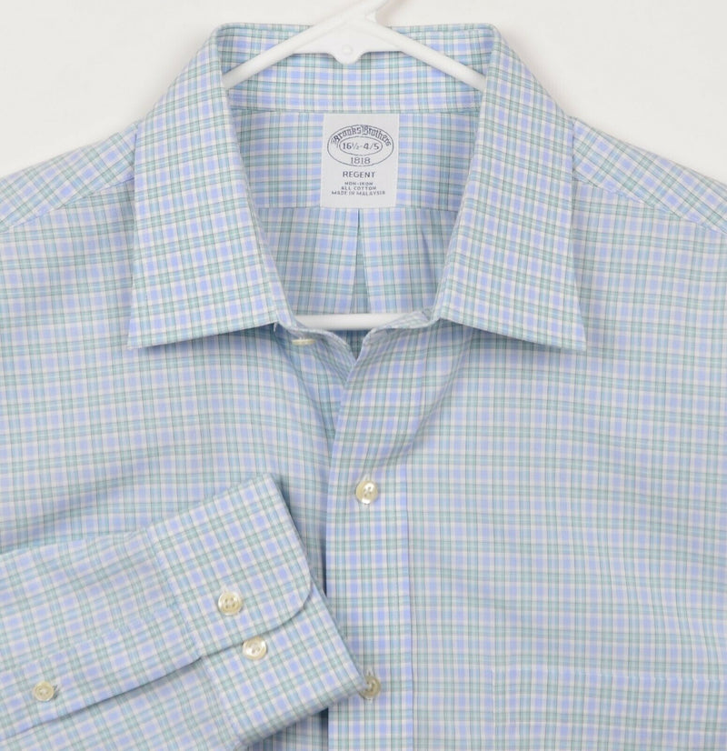 Brooks Brothers Men's Sz 16.5 Non-Iron Regent Blue Green Plaid Dress Shirt