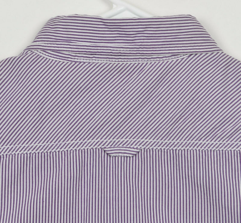 Canterbury New Zealand Men's Sz Large Purple Striped Button-Down Shirt