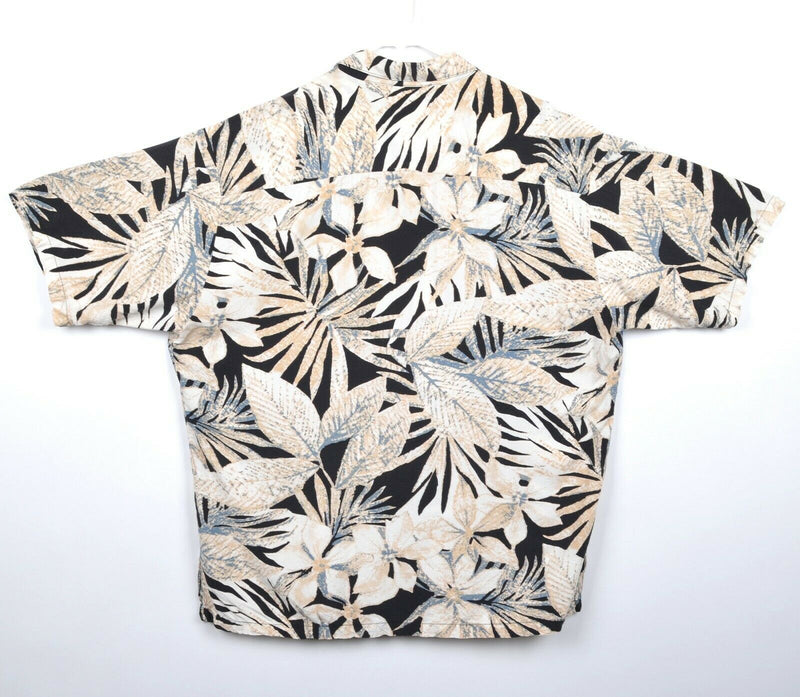 Tori Richard Men's Sz Large 100% Viscose Rayon Black Tan Floral Hawaiian Shirt