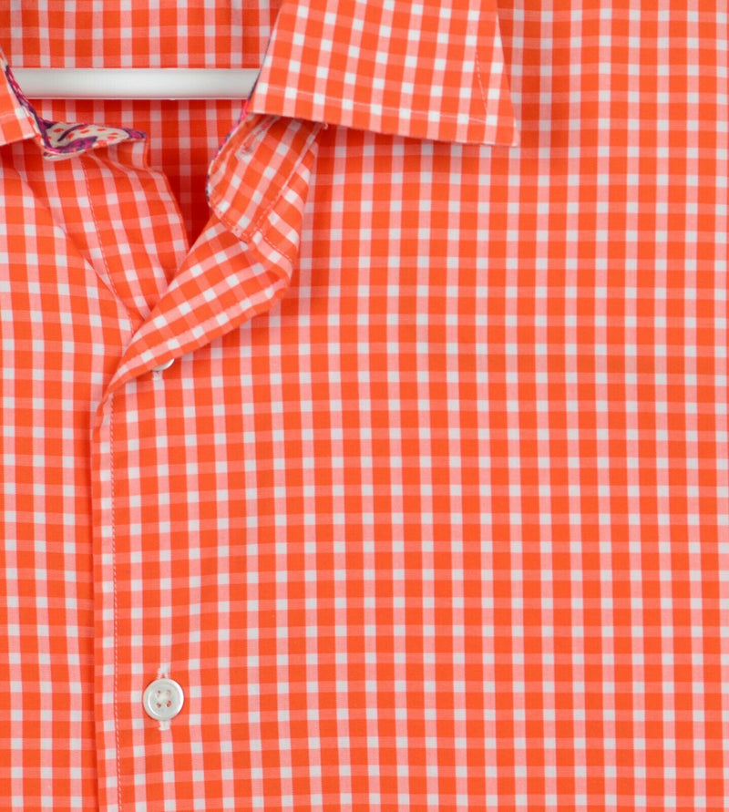 Lilly Pulitzer Men's XL Orange White Gingham Check Palm Beach Button-Front Shirt