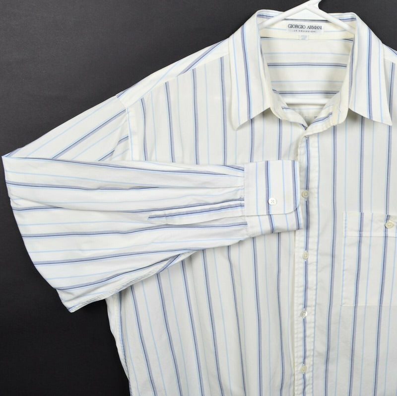 Giorgio Armani Le Collezioni Men's 16.5 32/33 White Blue Striped Dress Shirt